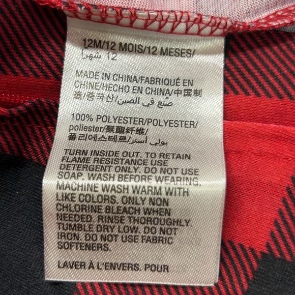 Macy's Family PJs T SZ 12 months Christmas 1PC Pajama Buffalo Check Red NWT - Picture 4 of 12